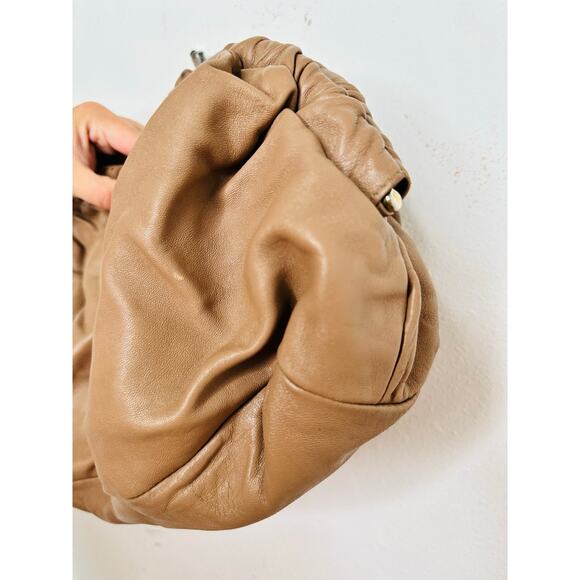 MANSUR GAVRIEL Caramel Tan Lambskin Cloud Clutch Ruched Top Bag Clutch Purse - Picture 11 of 15